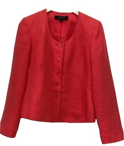 Traje de falda para mujer Kasper talla 4 naranja coral lino manga larga carrera con botones - Imagen 1 de 11