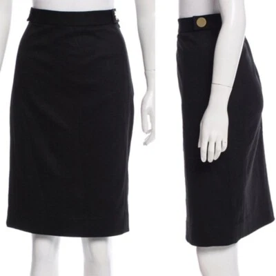 Diane Von Furstenberg Panel Acmis Black Gold Button Waist Trim Pencil Skirt 12 - Image 1 of 4