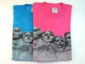 NEW ONEITA Mount Rushmore Tee Shirt Men's XL Bright Blue or Pink SOUTH DAKOTA - Picture 1 of 13