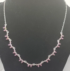 COOKIE LEE Mixed Pink Sparkly Rhinestone Silver Tone Metal Chain Necklace - Picture 1 of 7
