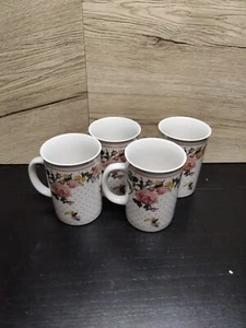 Vintage 1990 Potpurri Press Floral Faience Coffee Tea Mug Cup – Set of 4 - Picture 1 of 7