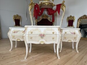 Chest of Drawer French Baroque Style Beige Floral Handpainted Dresser Home Decor