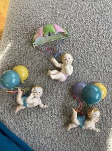 Vintage Ardalt Rose Baby hand painted Japan Figurine Wall Hanging Balloons Set 3 - Picture 1 of 12
