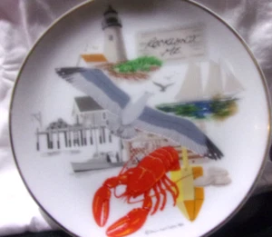1983 Down East Crafts Japan vintage Maine Lobster Seagull Lighthouse 7.5" plate - Picture 1 of 7