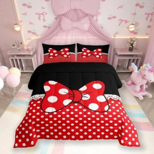 Bowknot Comforter Set Twin Size,White Dots Bedding Set 2Pcs for Kids Teens Girls - Picture 1 of 6