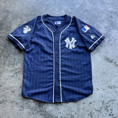 Camiseta deportiva de béisbol vintage de los New York Yankees Starter Pin a rayas azul marino talla grande Foto 1 de 4