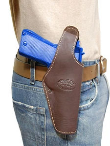 New Barsony Brown Leather Belt OWB Holster for Taurus Full Size 9mm 40 45 - Picture 1 of 9