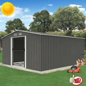 10 X 8 FT Metal Garden Shed Apex Roof Sliding Door Outdoor Storage FREE BASE - Picture 1 of 18