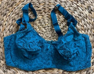 Bali Lace 'N Smooth 2 Ply Teal Blue Floral Lace Stretch Underwire Bra 34DD 3432 - Picture 1 of 3