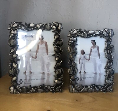 Beachfront Property Pewter Sea Shell SET of 2 Picture Frames 4 x 6 - 5 x 7 NEW - Image 1 of 4