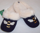 NWT Joules Navy Blue HONEY BEE Luxe Scuff Slip-On Slippers S 5/6 Faux Fur Lining