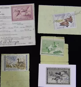 Five Used Duck Stamps Scott# RW5 RW21 RW24 RW27 RW28. Four on Licenses, Cat $116 - Picture 1 of 7