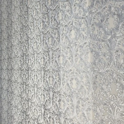 Papel de parede listrado vitoriano damasco branco cinza prata listras metálicas texturizado - Imagem 1 de 4