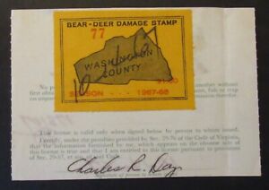 1967 Washington Co. Bear Deer Damage Stamp on Virginia Resident License to Hunt
