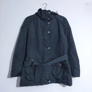 Barbour Navy Blue OutLaw Jacket Ladies Size 12 Large Padded Coat Hooded Tartan - Picture 1 of 16