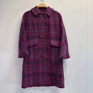 Vintage Union Label Womens 70s 80s Mohair Blend Peacoat Size M Pink Blue Classic - Picture 1 of 7