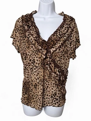 Top de malla con volantes de leopardo Y2K - Blusa Peplum transparente talla grande Clio II 2X Foto 1 de 4