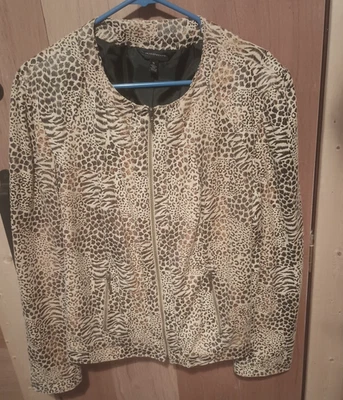 Investments Zip Jacket 3Multi-Color Animal Print Cardigan Blazer Cheetah Size XL - Image 1 of 4