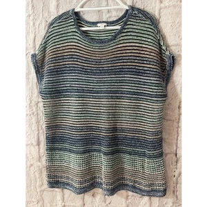 Suéter Top Pure Jill Mujer Grande Azul Textura Pullover Multicolor Mezcla de Lino - Imagen 1 de 7