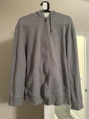 Nautica Men's Full Zip Up Hoodie Sweatshirt Size XL Gray Navy Pockets - Image 1 of 4