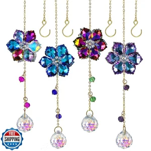 HDCRYSTALGIFTS 4pcs Crystal Flower Suncatchers for Window Hanging Ornaments, - Picture 1 of 5