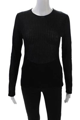 Blusa Vince Feminina Manga Longa com nervuras Transparente Casual Cropped Preta Sólida Tamanho M - Imagem 1 de 4