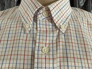 Saddlebred Mens L Plaid White w/red/blue/tan Plaid Button Up Short Sleeve Shirt - Picture 1 of 6