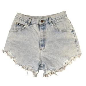 Vintage Lee High Waisted Jean Shorts Women's Sz 12 Light Blue Wash 90's Raw Hem - Imagen 1 de 7