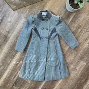 Vintage Rothschild Wool Long Coat Girls 10 Union Workers Gray Peacoat Princess - Picture 1 of 10