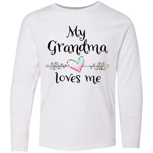 Inktastic My Grandma Loves Me- Heart Grandchild Youth Long Sleeve T-Shirt Love - Picture 1 of 3