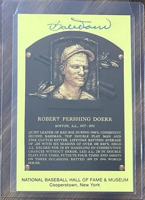 💎Bobby Doerr💎Signed Gold Hall of Fame Plaque Postcard Red Sox (d.2017) - Image 1 of 2