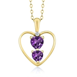 18K Yellow Gold Plated Silver Amethyst and White Topaz Pendant Necklace For - Picture 1 of 3