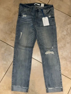 Pantalones de mezclilla ajustados con puños de tiro bajo Sasha azul eunina talla 9 nuevos con etiquetas Foto 1 de 2