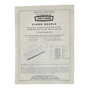 Sears Craftsman Floor Nozzle Instructions & Parts List Vintage VTG Ad Paper 60's - Picture 1 of 1