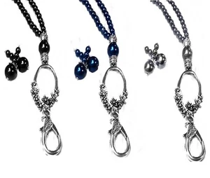Collar con cuentas de cordón soporte de insignia de identificación de seguridad, perlas y pendientes opcionales - Imagen 1 de 7