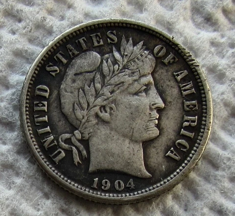 1904-S Barber Silver Dime Rare Key Date San Francisco XF / AU Detail Scrapes Cover