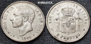 BONITA Moneda de 5 pesetas Plata de Alfonso XII, año 1884*18 84. Peso 24,88 gr. - Bild 1 von 4