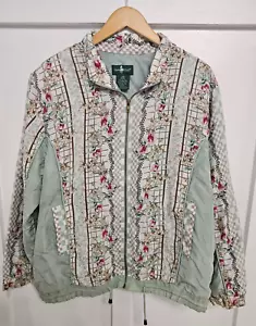 Giacca frangivento vintage anni '90 Hunt Club Seafoam floreale seta donna taglia large - Foto 1 di 8