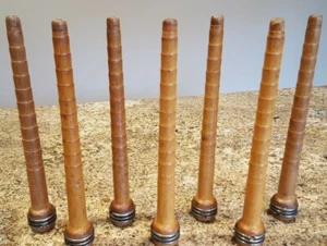 Set of 7 Vintage Wooden Industrial Thread Textile Spool Bobbin Quills-8.75" Tall - Picture 1 of 8
