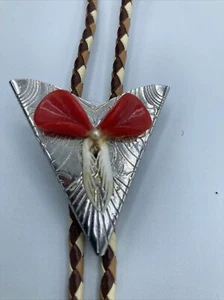 Unique Bolo Tie Silver Color tip with Red/White Design Unique Tips - Picture 1 of 12