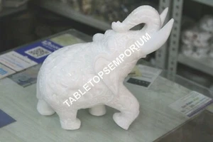 10" Marble Stone Elephant Statue Handmade Art Show Piece Gift Decorative H5720A - Picture 1 of 4