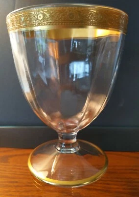 Antique Clear Glass with Gold Patterned Rim Water Goblet or Spooner - Image 1 of 4