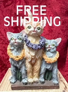 Four Whimsical Cats on Hawaiian Vacation Figurine Tails of Wisdom (4" x 5-1/2") - Picture 1 of 7