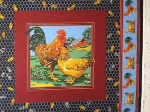 Vintage VIP Cranston Pillow Messmore Rooster Hen Country Chicken Panel 17x23" - Picture 1 of 5