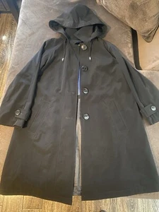 Liz Claiborne Black Trench Rain Coat Womens M With Removable Hood. - Picture 1 of 9