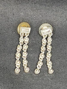 VTG Art Deco Style Silvertoned 2 Strand Dangle Post Earrings Rectangle Base - Picture 1 of 4