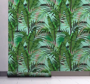 GW2231 Tropical Banana Forest Peel&Stick Wallpaper Roll 20.5in W x 18ft L, Aqua - Picture 1 of 5