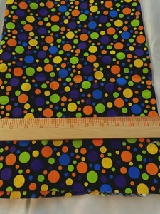 Bright colorful dots on black background cotton fabric 33" x 44" - Picture 1 of 1