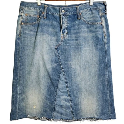 Y2K GAP Denim Pencil Skirt Sz 16 Knee Length Blue Preppy Faded 100% Cotton 2006 - Image 1 of 4