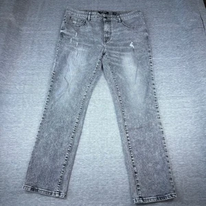 MBX Denim Los Angeles Mens Gray Wash Distressed Stretch Jeans Straight Leg - Picture 1 of 9